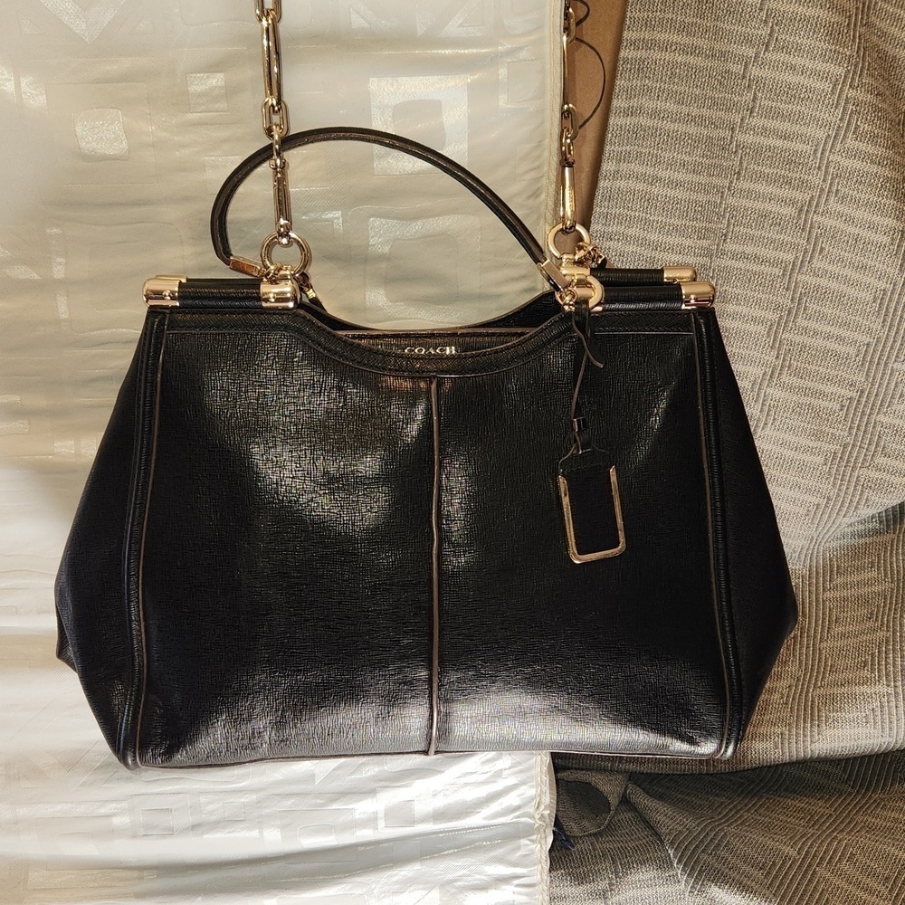 COACH Caroline black/brown embossed leather shoulder bag - Picture 6 of 14